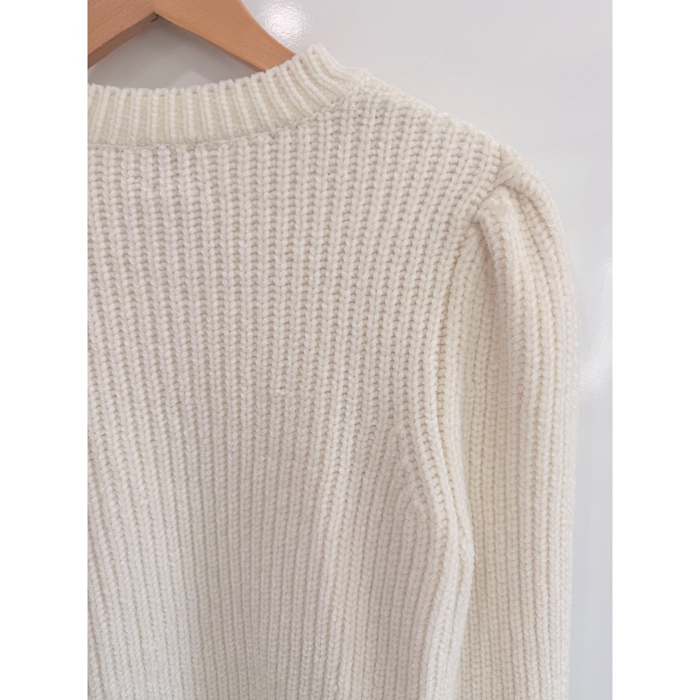 HM White Chenille Puff Sleeve Knit Sweater Ribbed Crewneck Cream S - Picture 6 of 9